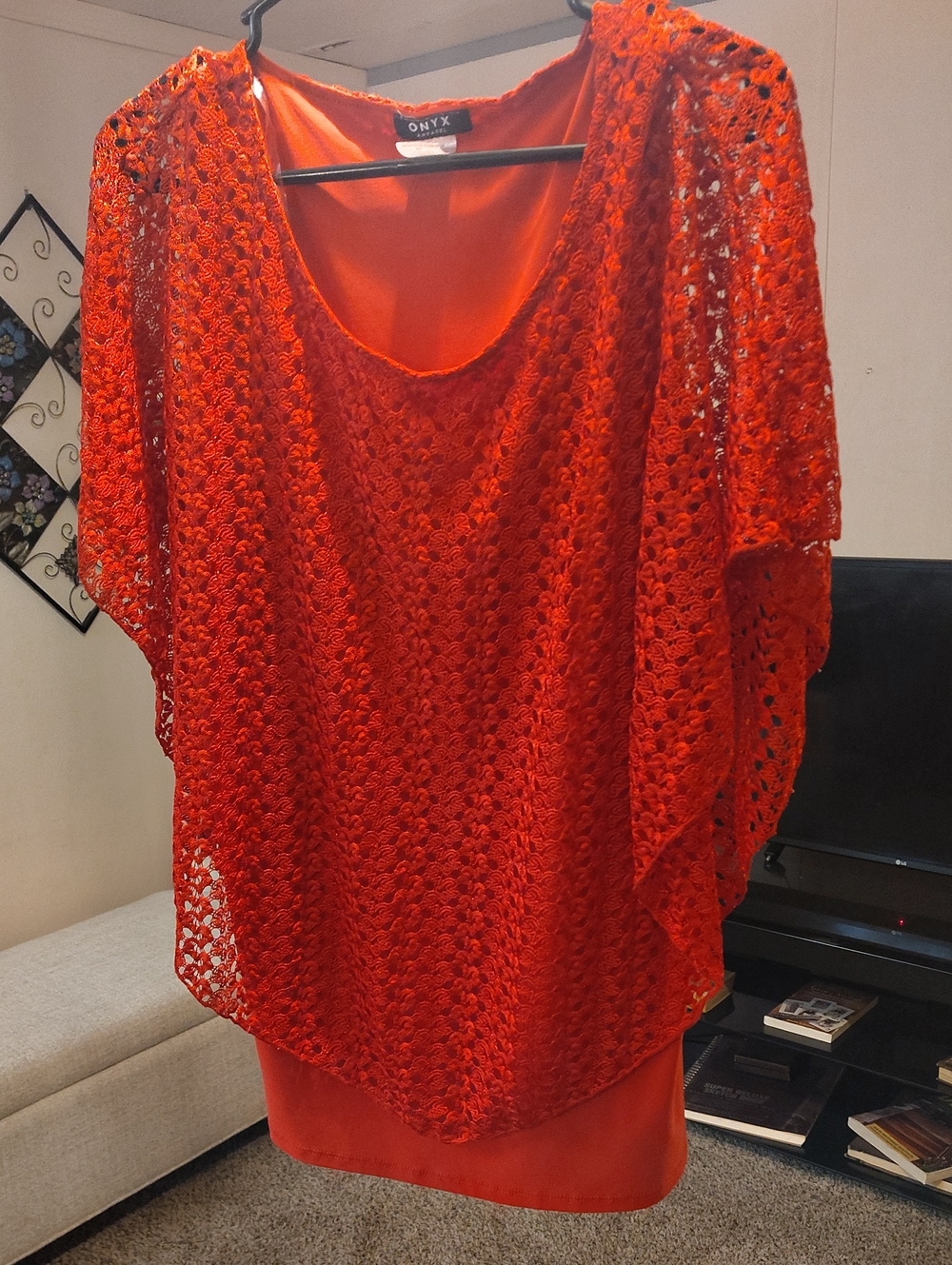 Onyx Vibrant Red Crochet Overlay Tunic